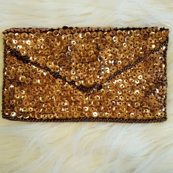 VINTAGE WALBORG BRONZE SEQUINED‎ CLUTCH - Picture 1 of 2